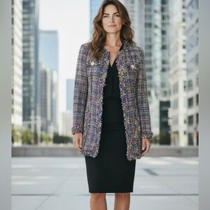 NWT Beautiful Pink Yellow Blue Tweed Coat S M